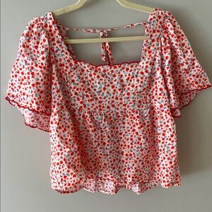 Old Navy Red and White Floral Blouse